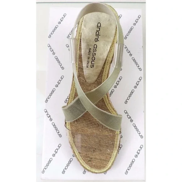 Andre Assous Desi Espadrille Wedge Sandal Platinum Gold - Picture 9 of 12